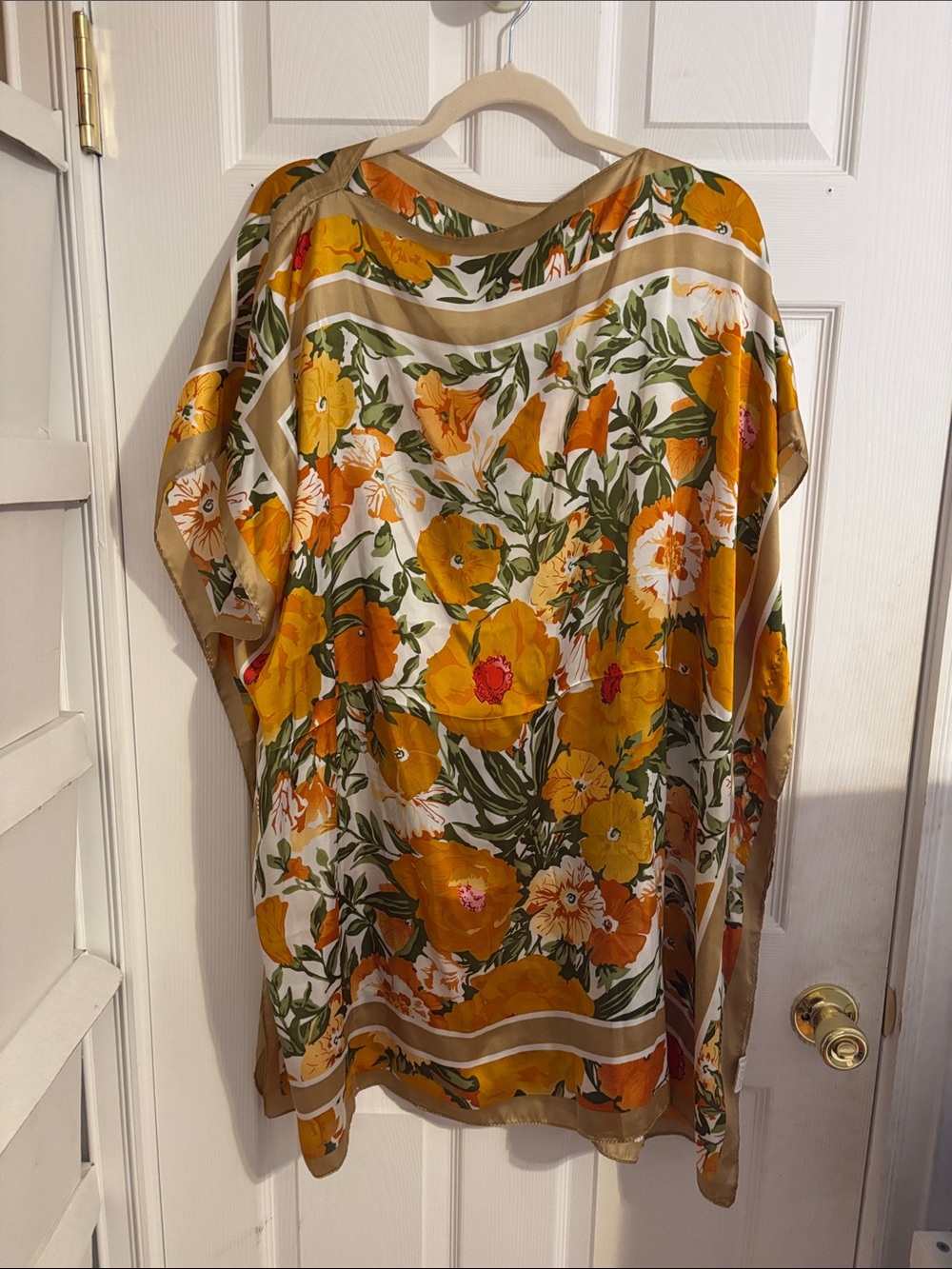 Floral Satin Tunic Top in Yellow & Green
